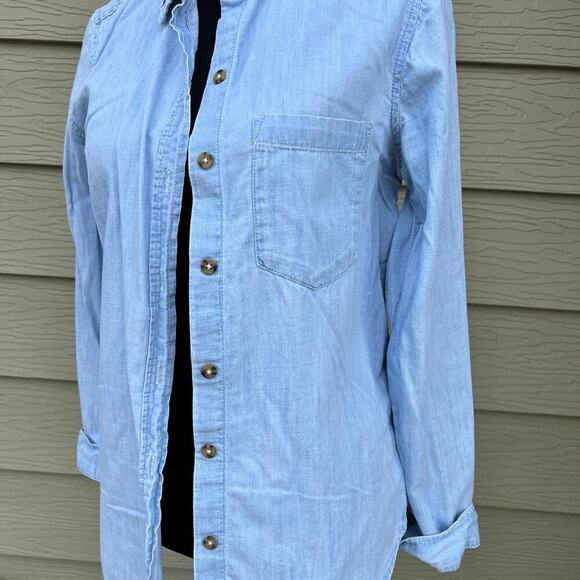 SO PERFECT SHIRT, women's size S, Relaxed, rhinestones on collar tip, denim - Picture 3 of 11